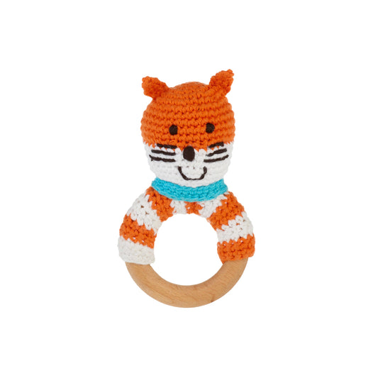 Fox Wooden Teether Ring Rattle